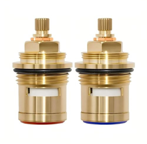 2Pcs 3/4 Ceramic Disc Faucet Cartridges, Quarter Turn Replacement Valve Inserts for Hot & Cold Water, 50mm 20-Tooth Brass Faucet Inner Cartridge