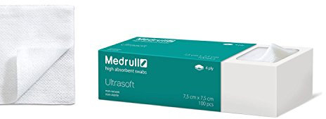 Medrull 7.5x7.5 cm Vlies Kompressen 100 Stück Vlieskompressen Besonders Weiche, Saugstarke Unsteril 4 lagen