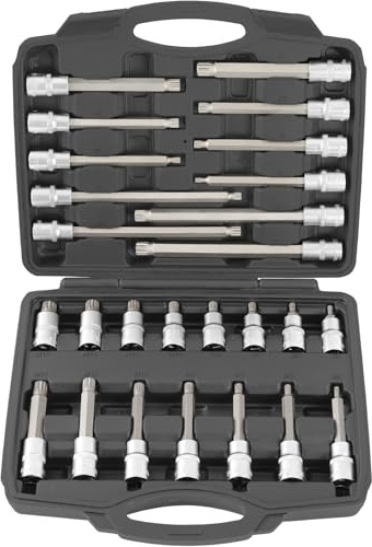 TECPO Steckschlüsselsatz Innen XZN Vielzahn Set, 26-teilig 1/2 Zoll 12,5mm Antrieb 12-Kant Stecknüsse Satz Nüsse Bit Einsatz Sortiment M5, M6, M8, M9, M10, M12, M14, M16