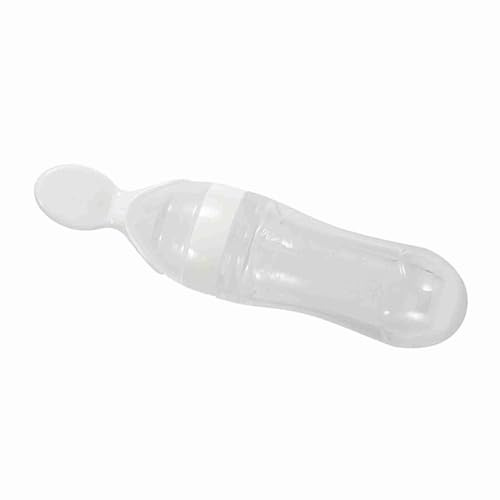Babynahrungsflasche mit Löffel, 1 Stk. 90 ml Silikon-Babynahrungsausgabelöffel Babylöffel-Zufuhrflasche Frischfutter-Müsli-Quetschzufuhr(Weiß)