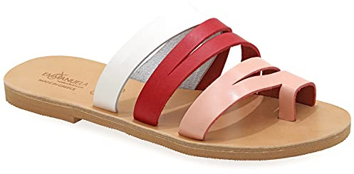 37 Mehrfarbig 3 Emmanuela Sandalen im antiken griechischen Stil, handgefertigte Leder Zehenring Riemchensandalen, hochwertige Slide Sommerschuhe, Boho Chic Sliders Roségold Silber Bronze Türkis weiß