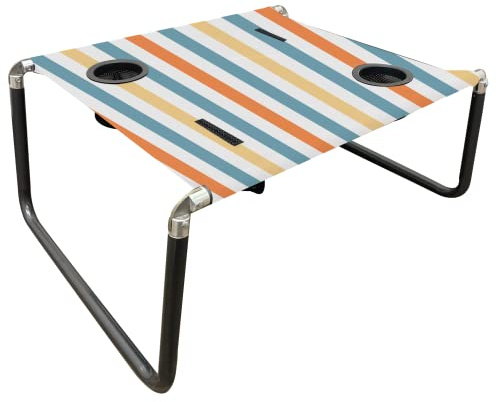 Neso Table de plage portable avec porte-gobelets, poches pour téléphone portable, légère pour pique-niques et parcs (rayures vintage)