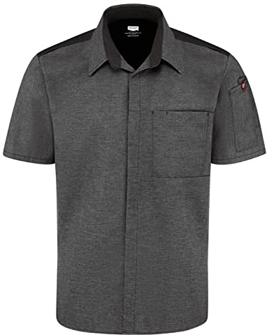 Red Kap Men's Airflow Cook Shirt with Oilblok, Charcoal Heather with Charcoal/Black Mesh, Medium