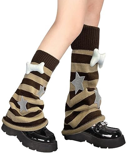 Lebaley Scaldamuscoli Kawaii per ragazze e donne - Giapponese Lolita scaldamuscoli Y2K Harajuku Calze Kawaii Knit Socks, Marrone, Universale