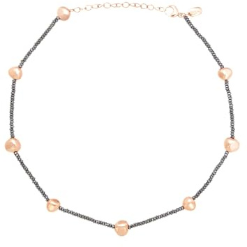 Breil, Collezione B Rocks, Collana da Donna in Acciaio Colorato, con Pietre Naturali ed Ematite, Lunghezza Regolabile, Chiusura a Moschettone, Colore Rose Gold, Misura 45 Cm