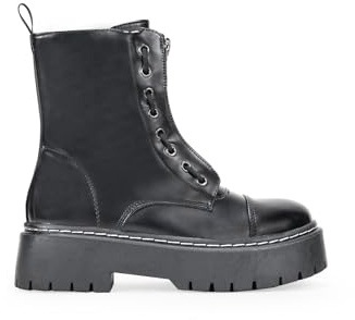 BOSANOVA Bottes militaires de style punk avec plate-forme dentelée et lacets jusqu'au sommet Fermeture à glissière. Chaussures pour femmes
