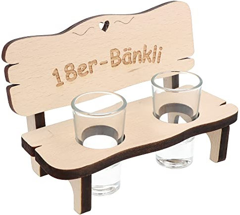 Spruchreif | Schnapsbank mit Gravur | Schnapsbank mit 2 Gläsern | Schnapslatte mit Gläsern | Trinkbank | Jubiläum | Lustiges Geschenk zum Geburtstag | Geschenk 18.Geburtstag | „18er Bänkli“