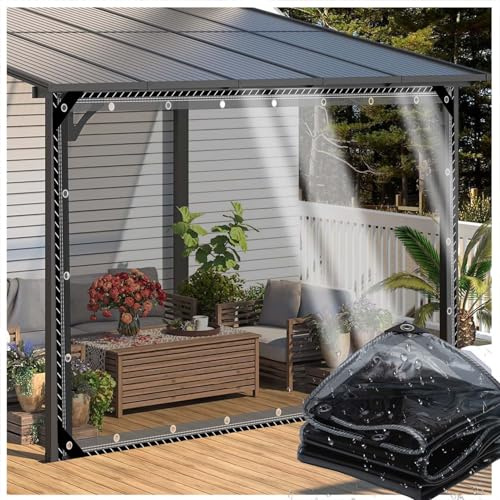 ZHJSHOU Bâche Exterieur Impermeable, Noir Bache Transparente avec oeillet,0.35mm Bâche pour Serre de Jardin,Bache de Protection Toiture Pergola sur Mesure(H:1mxL:3m)