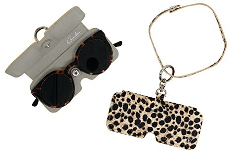 Brillenetui Damen, Herren - Brillentasche, weich, schmal - Brillenhülle - Brillenbeutel - Brillen Etuitasche - Sunglasses case Sonnenbrillen - mit Karabiner, zum anhängen (Leopard)