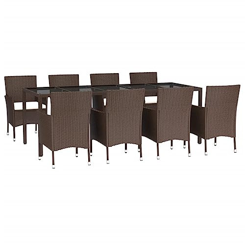 vidaXL Garten Essgruppe 9-TLG., Gartenmöbel Set mit Kissen, Gartengarnitur Tisch 8 Stühle, Sitzgruppe Gartenset, Braun Poly Rattan
