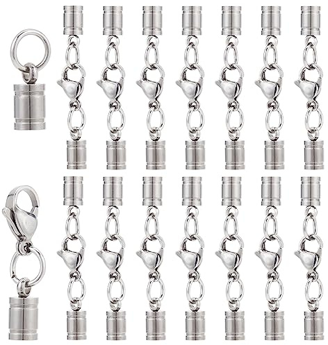 PH PandaHall 20 Sets Lederschnur Enden Mit Karabinerverschlüssen 304 Endkappen Aus Edelstahl Mit Verschlüssen Schwanzschnalle Für Perlen Faden Halskette Armband Schmuck Basteln 4 mm Innen Durchmesser