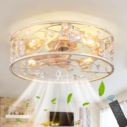 Retro Deckenventilator mit Beleuchtung und Fernbedienung Leise Fan Deckenleuchte Kristall Decken Ventilator mit Lampe E27 Deckenlampe mit Ventilator Vintage Ventilatorlampe für Schlafzimmer Wohnzimmer