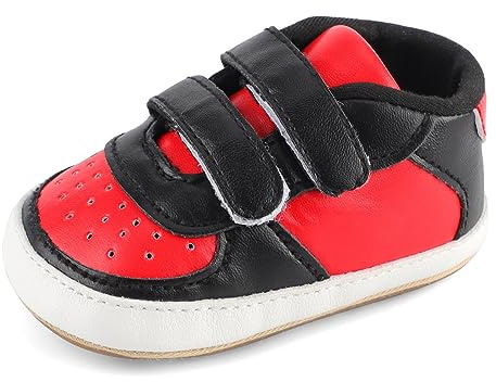 MK MATT KEELY Baby Boys First Walking Shoes Toddlers Prewalk Trainer Sneakers for Newbron Infant with Anti-Slip Soft Sole,Red,6-12 Months