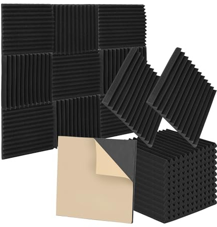 Ansobea 24 Stück Akustikschaumstoff Noppenschaumstoff, Schallabsorber Akustikpaneele,Schallschutzmatte mit Aufkleber,für Aufnahmestudio,Tonstudio,Arbeitszimmer,Tanzstudios,Heim 2,5x30x30 cm