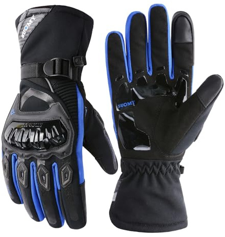 TAGVO Guantes Impermeables a Prueba de Viento cálidos, Nudillos Duros, protección para los Dedos de la Palma, Moto con función de Pantalla táctil