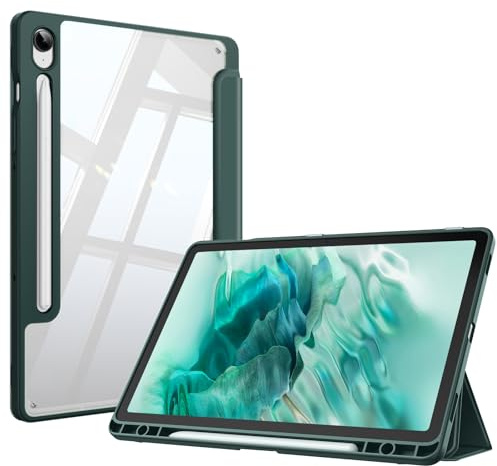 Fintie Funda para Samsung Galaxy Tab S10 Lite/S10 FE/S9 FE 10.9/Tab S9 11 | Soporte para S Pen, Funda Híbrida Delgada a Prueba de Golpes con Carcasa Trasera Transparente, Verde Medianoche