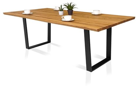 moebel-eins ODERON Esstisch aus Wildeiche, Material Massivholz/Metall schwarz matt, 180 x 90 cm