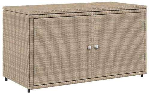 vidaXL Gartenschrank, Geräteschrank mit viel Stauraum, Beistellschrank Schrank mit Türen, Balkonschrank Terrassenschrank, Beige Poly Rattan
