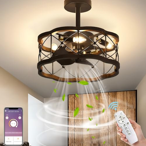 Retro Deckenventilator Mit Beleuchtung Und Fernbedienung Leise Fan Deckenleuchte Industrial Schlafzimmer Lampe Vintage Eisenkäfig Ventilator Deckenlampe für Wohnzimmer Esszimmer Küche Lüfter Licht