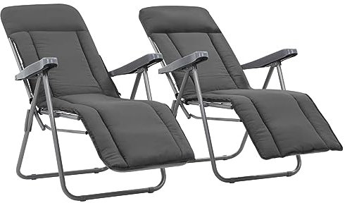 LAPOOH Klappbare Gartenstühle mit Polstern 2 STK Hochlehner, Campingstühle, Lehnstühle, Wetterfest Stuhl, Garden Chair, Grau