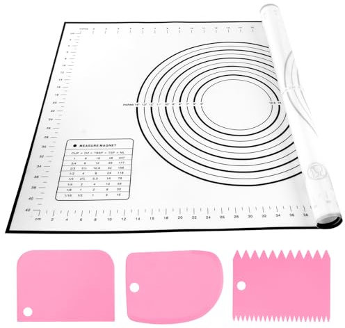 Silikon Backmatte, Groß, 70 x 50 cm antihaftbeschichtete Teigmatte, brot backen Zubehör mit Messung,wiederverwendbares Backzubehör für Teig, Fondant, Makronen, Kekse, Pizza (Mit 3Pcs Schaber)