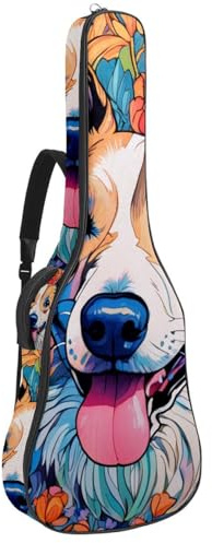 Gigbag für Akustikgitarre, groß, schöne Tasche für 101,6 cm, 101,6 cm, wasserdicht, Schwamm-Schutzschicht, mehrere Taschen, Farbzeichnung Katze, Mehrfarbig Nr. 08, 42.9x16.9x4.7 in, Gitarrentasche