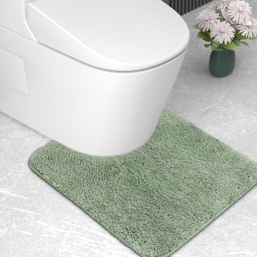 wyewye Microfibre Bath Mat, Toilet Mat, 2cm Super Thick Bath Rug, Super Absorbent Bathroom Rug 50x50cm U-shape, Light Green