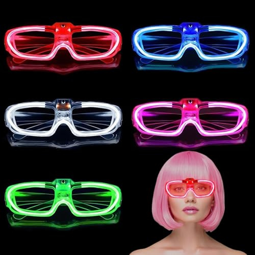 EKKONG LED brille 5 Stück Leuchtbrillen für Party LED Brillen Neon Farbe Leuchtende Partybrille Leuchtbrille für Halloween, Geburtstag, Karneval, Party Spielzeug, Geschenk