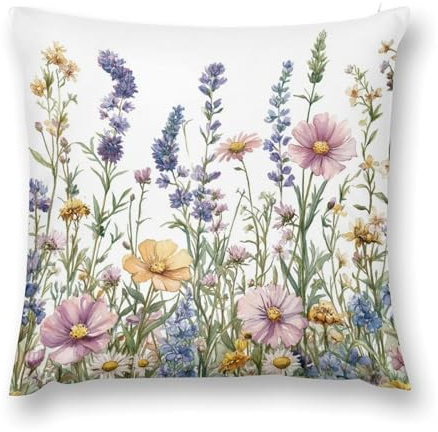 DOVPOD Wildflowers and Herbs Decorative Throw Pillow Covers 18x18 Inch