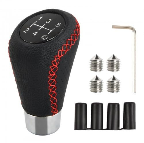 Gudalea Pomos de Palanca de Cambios, Universal Palanca de Cambios Coche Antideslizante, 5 Velocidades Pomo Palanca de Cambios con 4 Tapas Pomos 8mm 10mm 12mm 14mm, Rojo