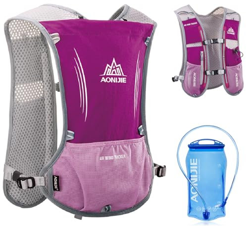 TRIWONDER 5L Trinkrucksack, Ultraleicht Laufweste, Laufrucksack mit 1.5L Trinkblase oder 500ML Flasche Fahrradrucksack für Laufen, Marathon Radfahren (Rosenrot - mit 1.5L Wasseblase, Einheitsgröße)