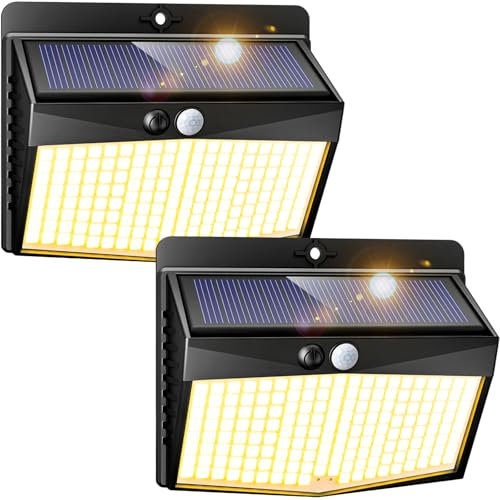 Peasur Solar Lights Outdoor Garden, Upgraded Wireless 168LED Solar Security Lights Motion Sensor, IP65 Waterproof Solar Powered Wall Lights with 3 Modes for Yard, Door, Fence, Garage (2 Pack)