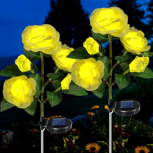 HELESIN Solcellslampor för Utomhusbruk, IP65 Vattenskyddad Solblommor, 2 Stycken, Väderbeständig, 5 Rosor Kronblad, Soldekoration för Trädgård, Sollampor, Blommor