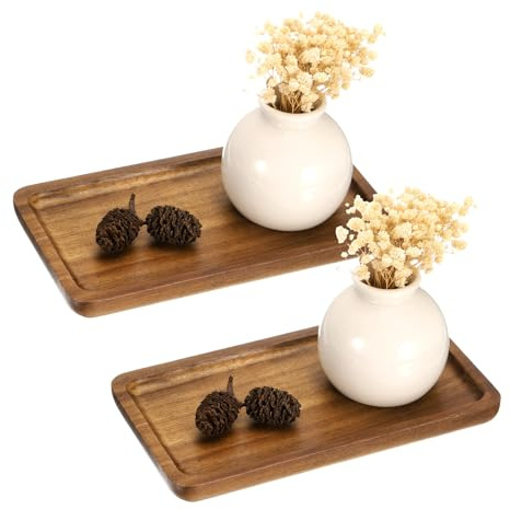 uxcell 2 vassoi da portata rettangolari, 10,2 x 17,8 cm, in legno di noce, vassoio da bagno per caffè, feste, decorazione per la casa, formaggio, torta, dessert, marrone