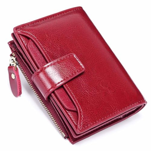 Women's RFID Blocking Leather Small Compact Bi-fold Zipper Pocket Wallet Card Case Purse with ID Window