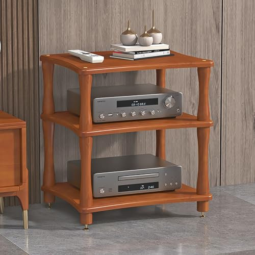 Audio Rack Hifi Regal Aus Holz,4-Stufiger Audio-Medienständer,Multifunktionales Medienaufbewahrungsregal,Hifi Möbel,Plattenspieler Schrank,Tv Regal Holz Schmal,Komponenten-Aufbewahrungsregal(Light bro