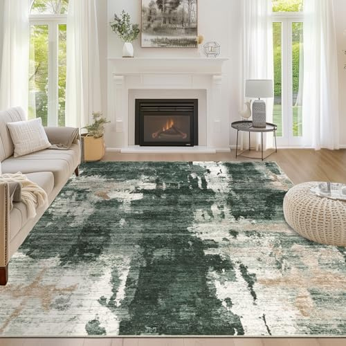 Capslpad 160x230cm Large Modern Abstract Rugs Living Room Non-slip Area Rug Short Pile Faux Wool Bedroom Carpet Lightweight Washable Minimalist Floor Carpet for Living Room Bedroom Office Decor, Green
