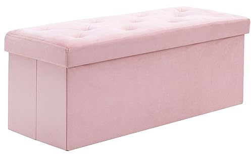 BRIAN & DANY Pouf Contenitore Pieghevole 110x 40x 40 cm, Cassapanca Contenitore da Interno in Velluto, Puff Poggiapiedi Rettangolare Panca per Camera da Letto, Rosa