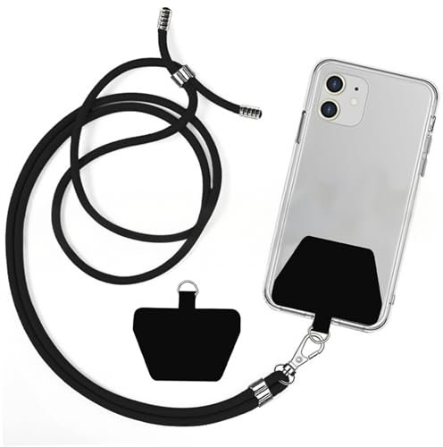 HDXH 1 PCS Crossbody Phone Lanyard Strap with Patch,Universal Mobile Phone Chain,Adjustable Nylon Neck Strap Necklace Compatible with Most modern smartphone models （Black）