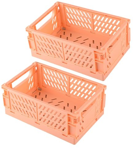 Frepea 2 Stück Aufbewahrungskorb Grau Kleine Klappboxen Faltbar Stabil Aufbewahrungskiste Kunststoff Klappkorb für Küche/Kinderzimmer/Büro（Orange）