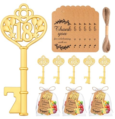 VZCBZC 50 abrebotellas de 18 llaves para regalos de fiesta de cumpleaños 18, recuerdos de aniversario de 18 años, regalos para invitados, decoraciones de fiesta (18)