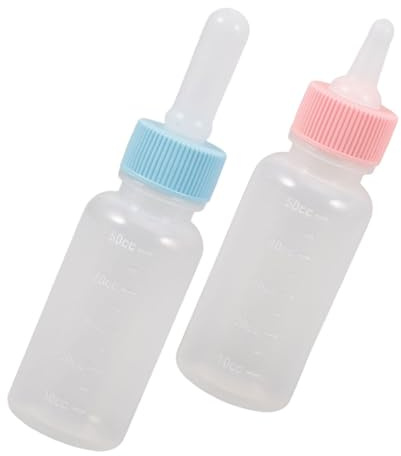 GANAZONO 2pcs Pet Feeding Bottles with Milk Powder and Wide Nipple Caps, 50ml Small Nursing Bottles for Puppy and Kitten Feeding, Animal Milk Feeder for Newborn Pets