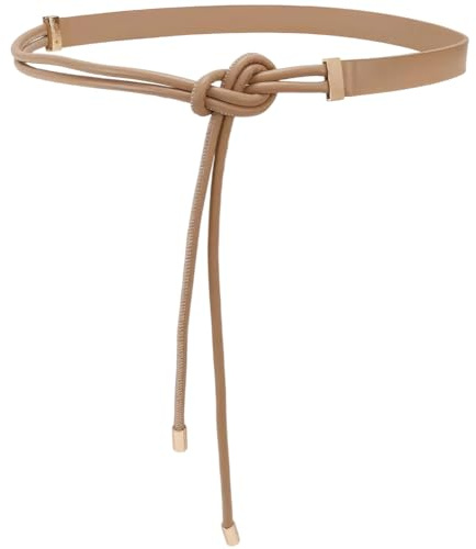 CALFOVERA Cintura Sottile Regolabile in Pelle PU con Annodamento Boho Elegante Cintura Sottile in Pelle Color caffè con Cinturino in Corda con estremità in Lega Dorata per Abiti da Donna Jeans