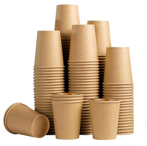 Kokoie 50 Stück Einweg-Kraftpapierbecher, 9oz 250ml Pappbecher Braun, Becher aus nachhaltiger Forstwirtschaft, Biologisch Abbaubar Kaffeebecher Papierbecher, Kaltgetränkebecher für Kaffee Tee (Braun)