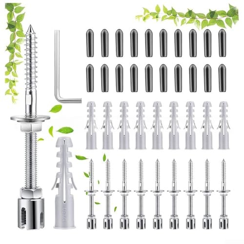 Sumsoctober Kit de treillis en fil d'acier inoxydable pour plantes grimpantes à monter au mur, système de support pour plantes à faire soi-même, qualité marine, kit de corde d'entraînement pour vignes