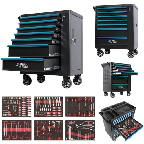 Pro Splash Tool Box Cabinet Chest With Tools On Wheels Rolling 7 Lockable Drawers 280 Pcs Tool Organiser