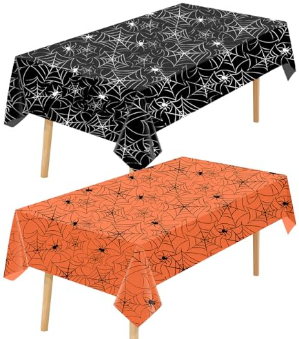 TAIYOU 2 manteles de Halloween, decoración de mesa de Halloween, plástico, telaraña, rectangular, chimenea, mantel, decoración de Halloween, para salón, comedor, chimenea, fiesta, decoración en negro