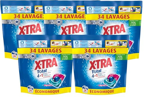 Xtra Total - Lot de 5 Pack de Capsules de lessive - Trio-Caps - 4 plus 1 - Original