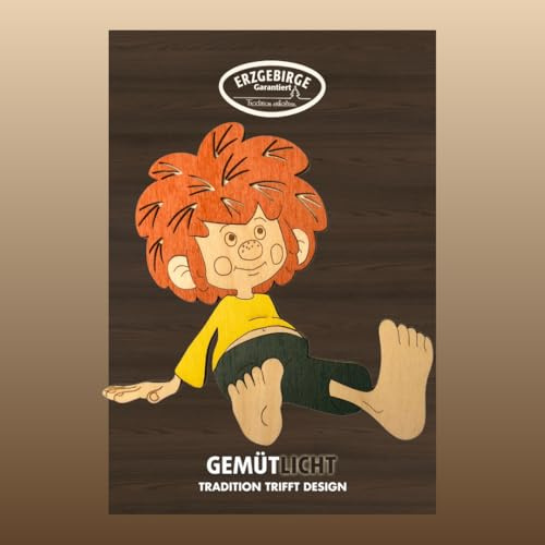 weigla - Sammelfigur Pumuckl 01 - locker sitzend I Kantenhocker aus Holz - 15 x 15 x 3 cm I detailreiche Sammlerfigur aus dem Erzgebirge I Pumuckl Dekofigur zum Sammeln, Verschenken & Dekorieren