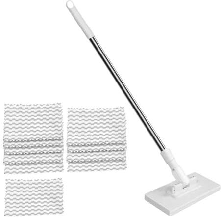 Balai à poussière jetable, serpillères à poussière pour nettoyer les sols avec 10 lingettes de sol pour appartement, carrelage, bois dur, salle de bain, douche murale